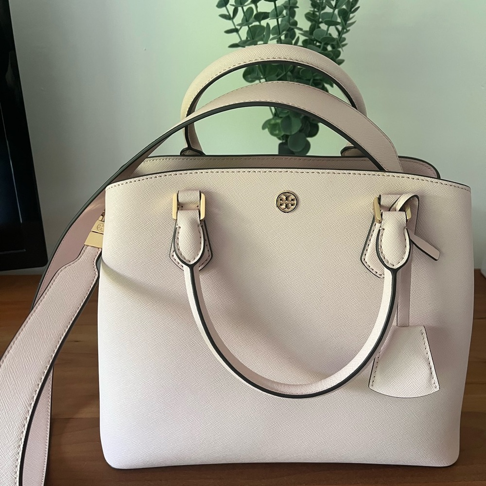 Tory Burch Pale Pink Leather Satchel with Gold Hardware purse bag crossbody